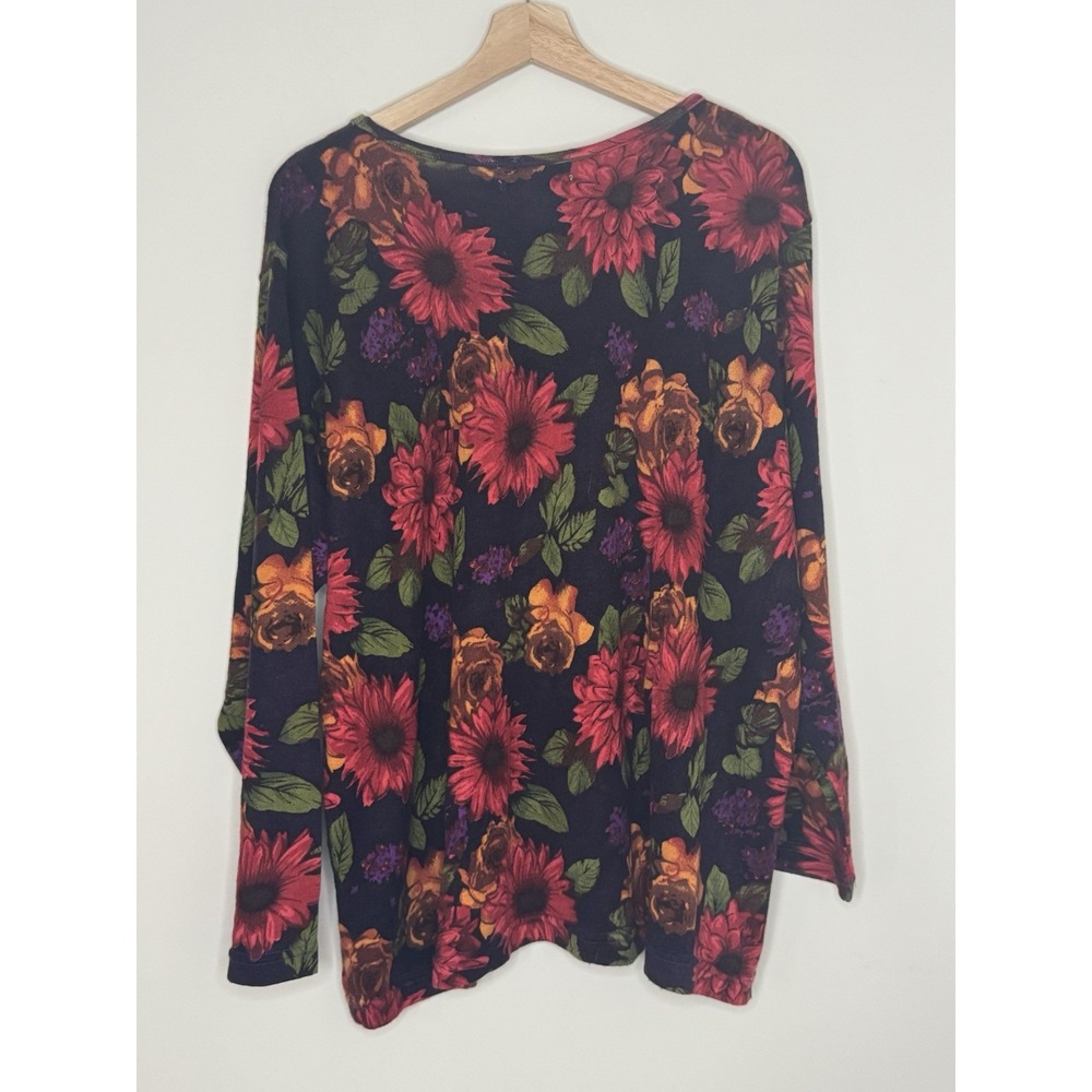 Cathy Daniels Size 3X Women's Top Blouse Flowers Accented Shirt Long Sleeve - Picture 2 of 3